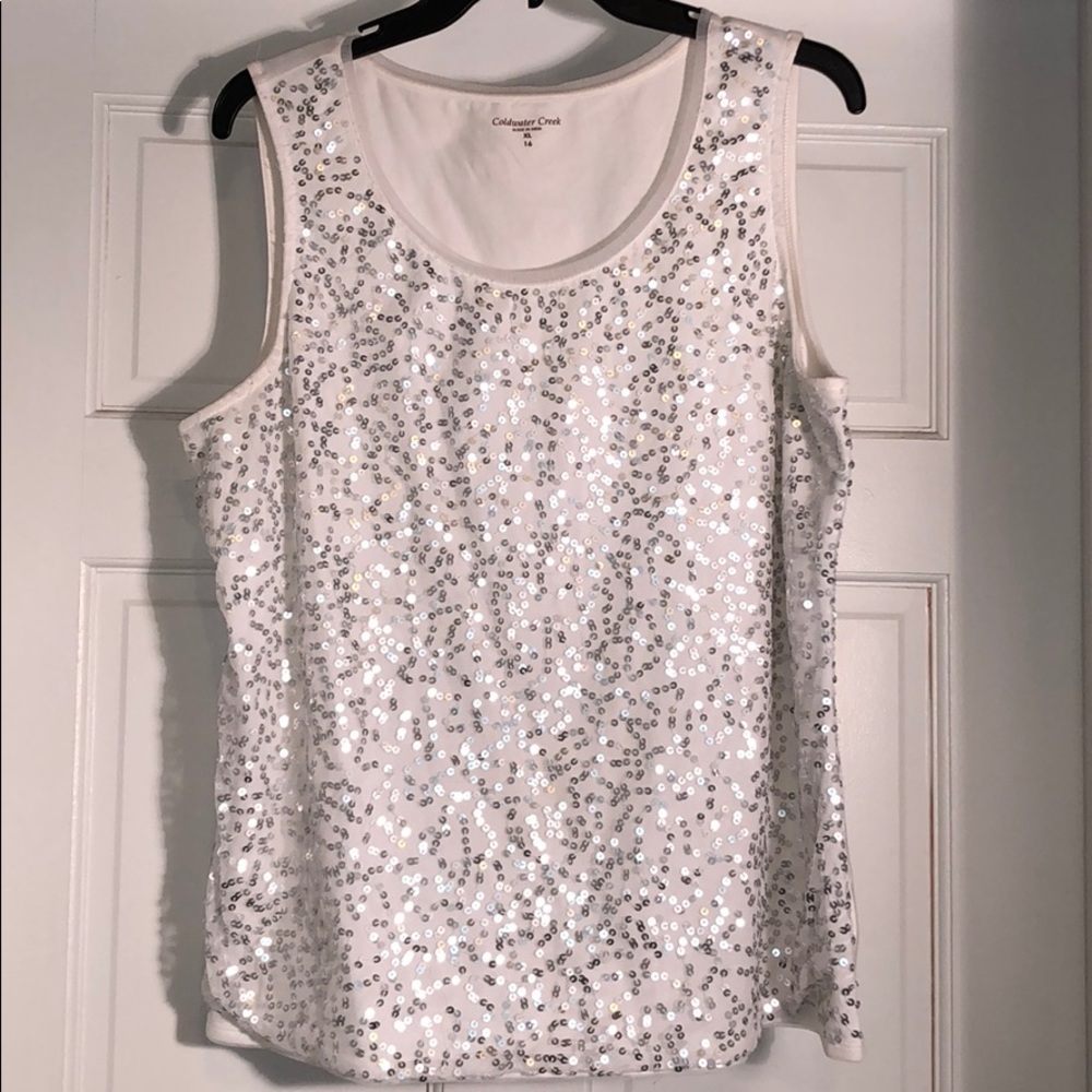 Coldwater Creek sequined White tank top. Size XL